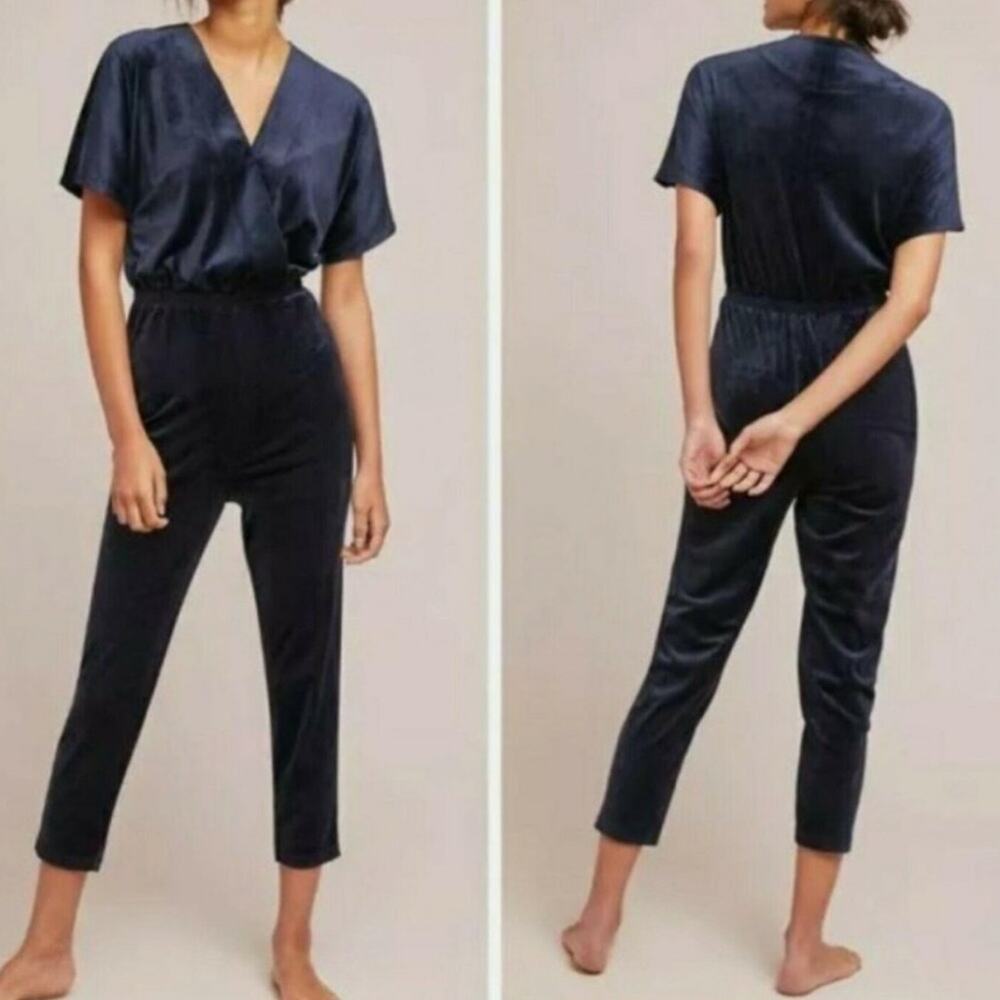Anthropologie Saturday Sunday navy velour jumpsuit